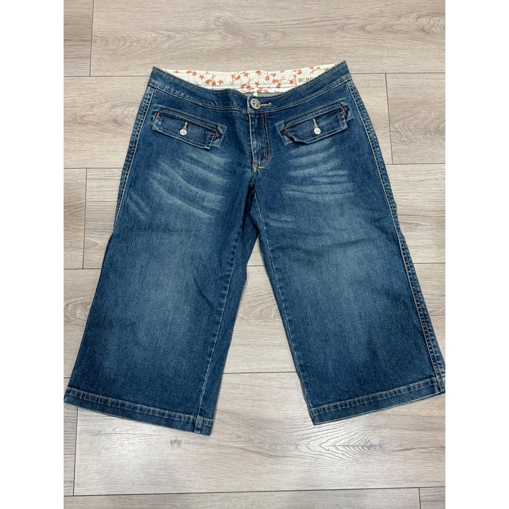 BCBGIRLS Denim Gaucho Pants Wide Leg Cropped Jeans Medium Wash Y2K Rock Star